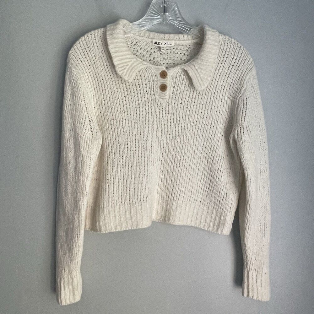 Alex Mill Merino Wool Cashmere Sweater Women M Warm White Collared Preppy Casual